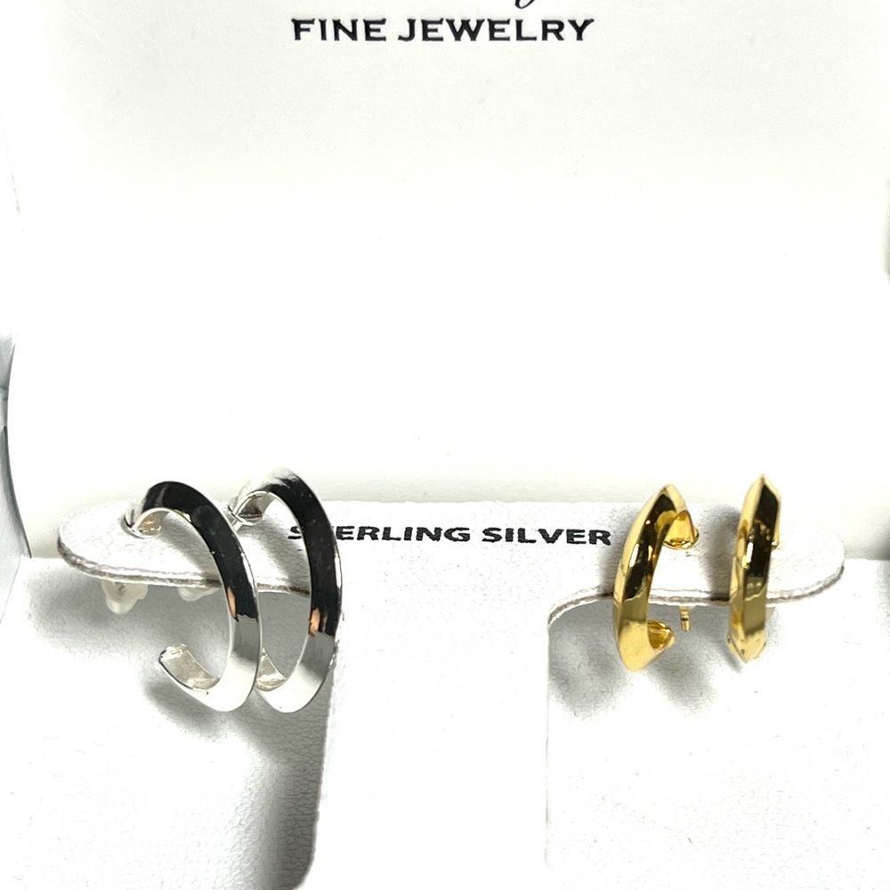 Gorgeous Set of Sterling Silver and Gold Over Sterling Hoop Earrings - Picture 7 of 8